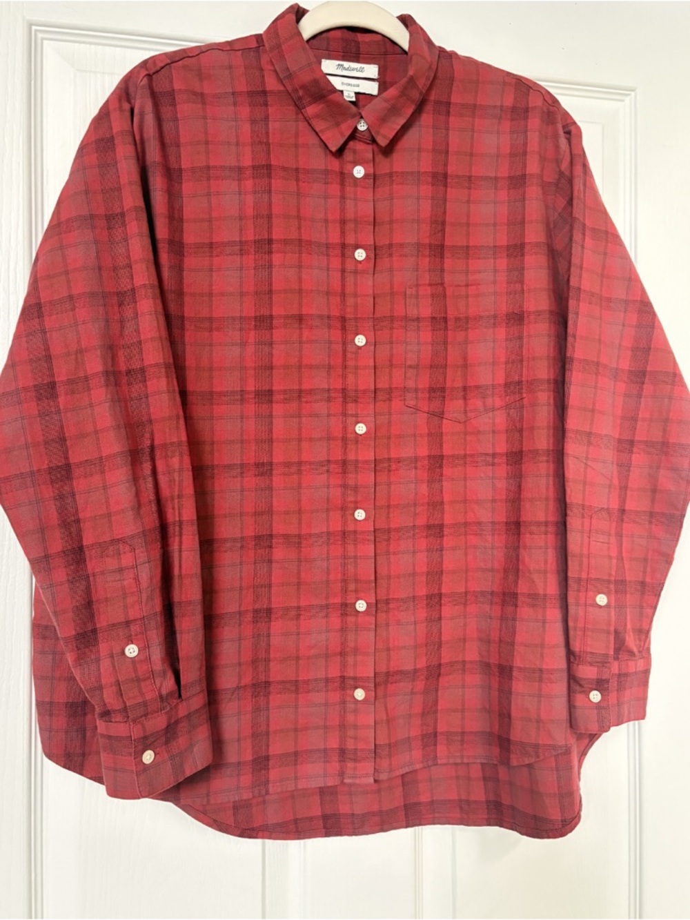 MINT Madewell Plaid Oversized Ex-Boyfriend Shirt - Red - Sz L - Picture 5 of 13